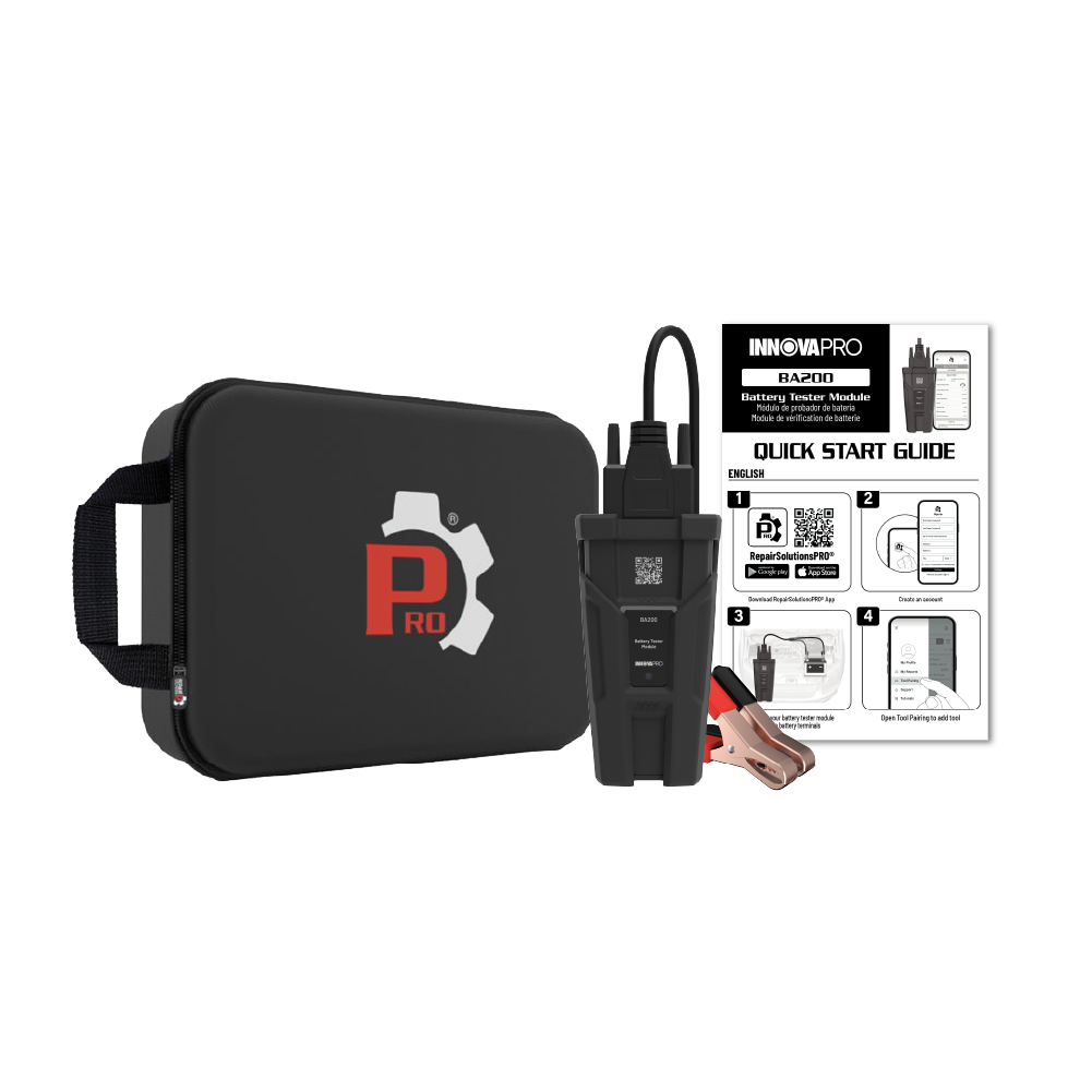 INNOVAPRO BA200 wireless battery tester module kit with protective carrying case and quick start guide card